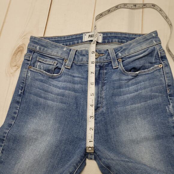 Paige Hoxton crop jeans ankle angle asymmetrical hem mid rise - Picture 4 of 11